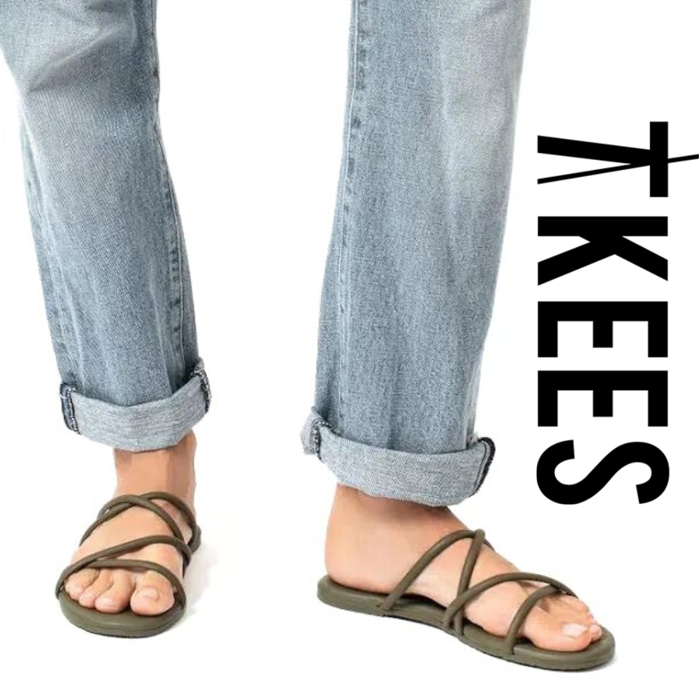 TKEES Olive Green Strappy Flat Sandals